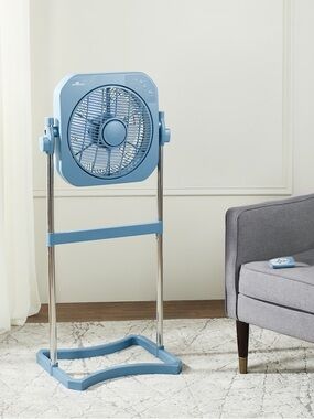 AIR INNOVATIONS Adjustable Standing Floor Fan With Remote Control BLUE